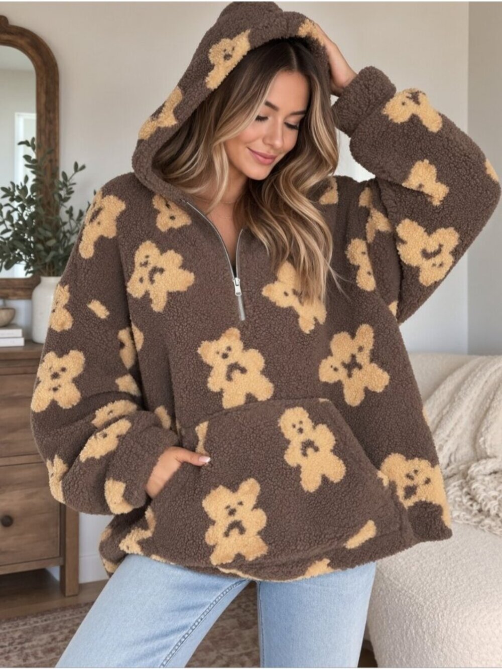 Aelfric Eden teddy Plush jacket hoodie small